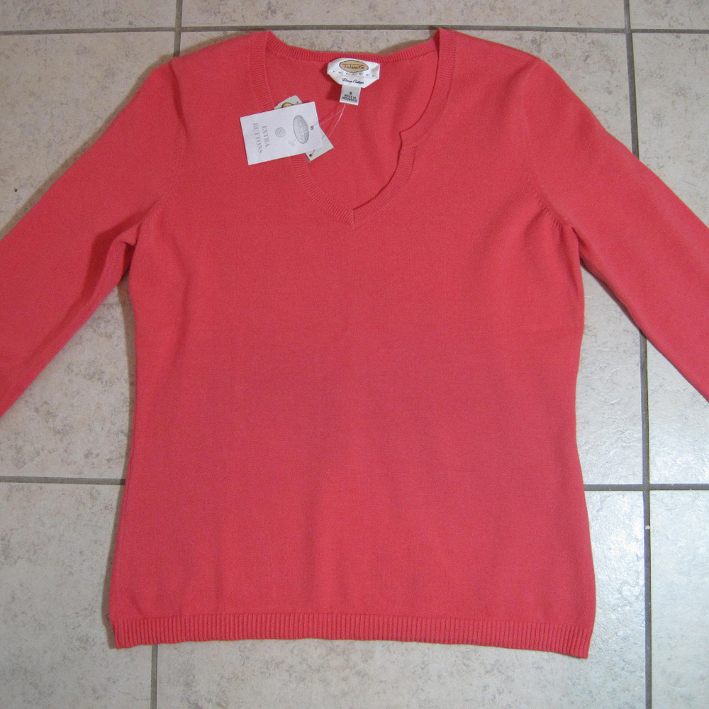 TALBOTS CORAL PEACH ORANGE PINK SWEATER PS - Picture 3 of 6